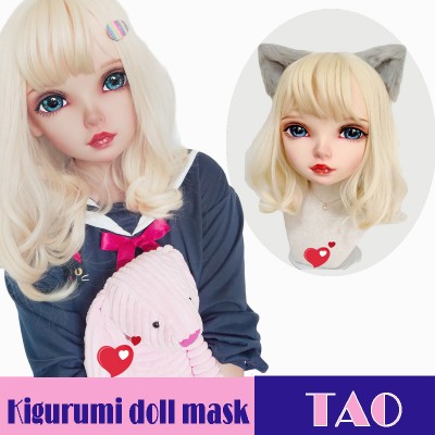 (Tao)Crossdress Sweet Girl Resin Half Head Female Kigurumi Mask With BJD Eyes Cosplay Anime Doll Mask